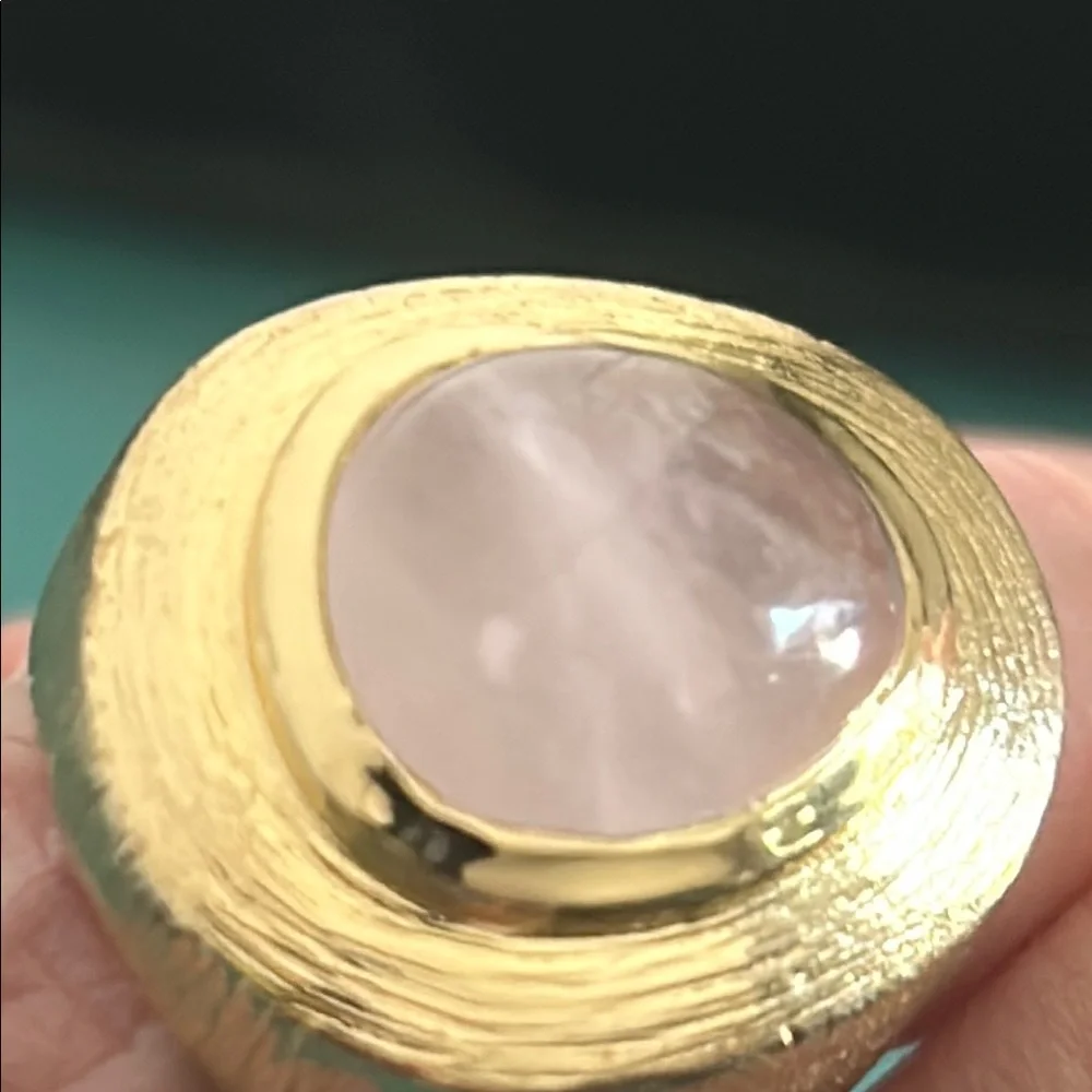 Cole Haan Rose Quartz Brushed Gold Tone Artisanal Statement Ring - Picture 9 of 9